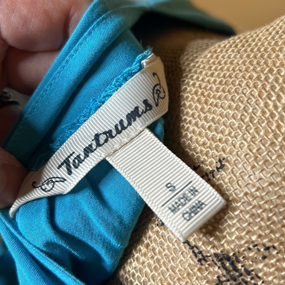 Tantrums Blue Embroidered Boho Peasant Top Size Small - Picture 7 of 7
